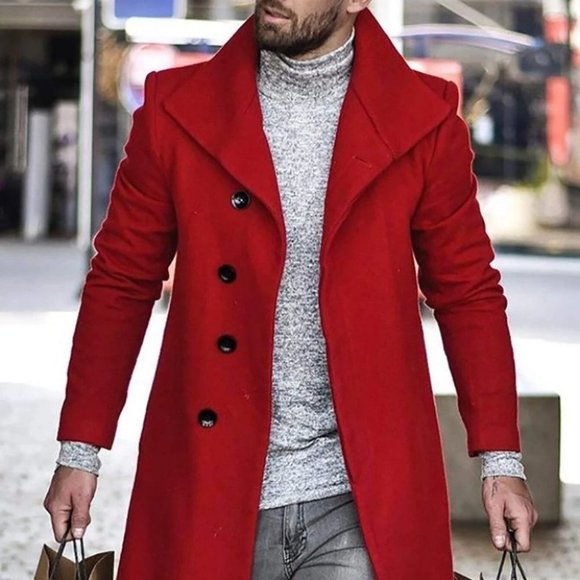Red Mens Solid Overcoat - Picture 1 of 6